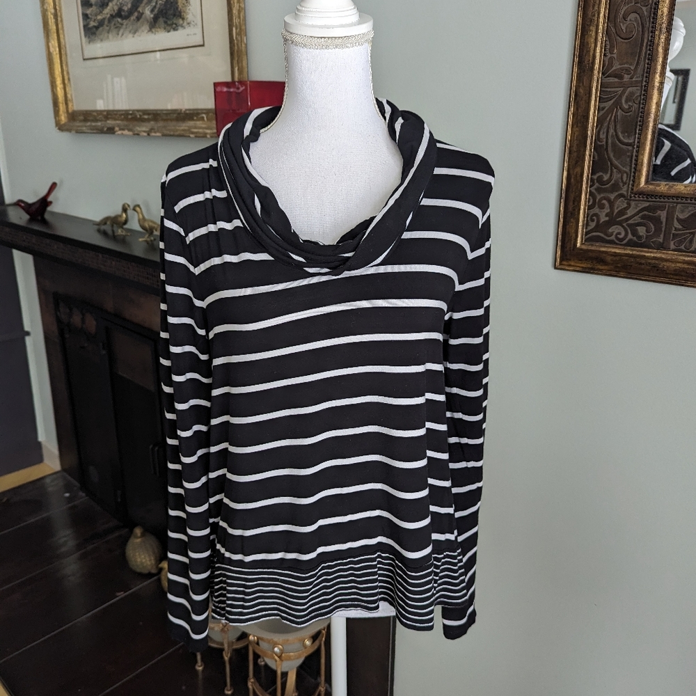 White House Black Market Womens Medium Long Sleeve Cowl Neck Stripe Tshirt Top 9